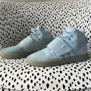 Powder Blue Adidas Tubular High-Top Sneakers